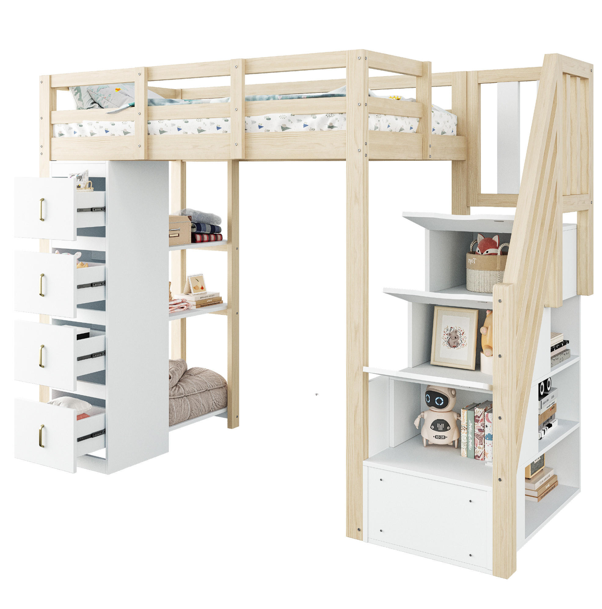 HOCHBETT 90/200 cm aus Massivholz mit Stauraum und Sicherheitsleiter Naturholz - Naturfarben, Holz (90/200cm) - Modenvie