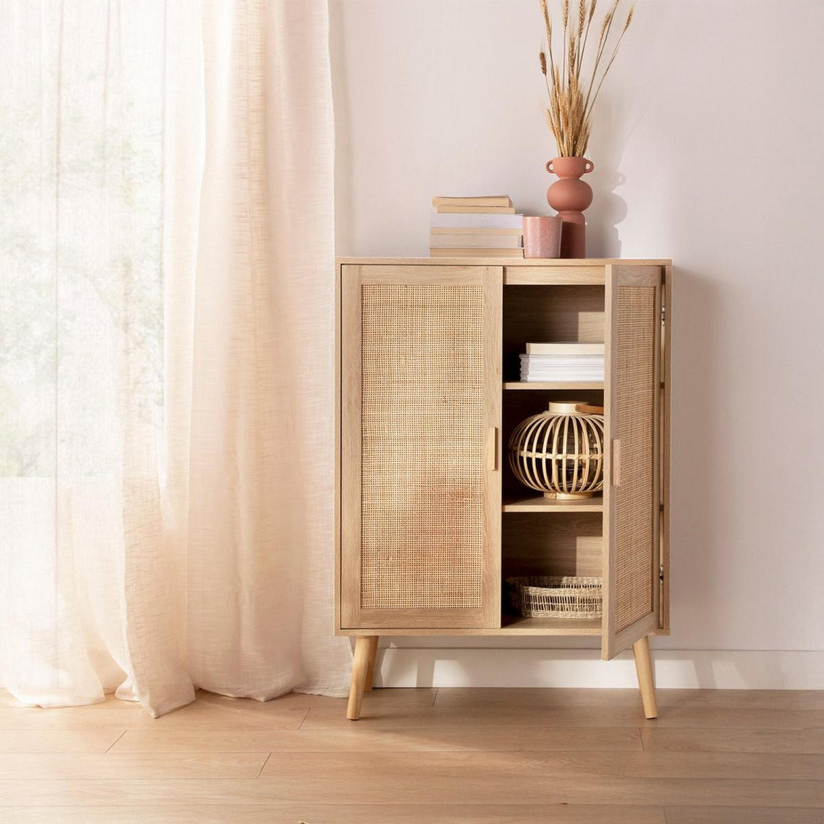 VITRINENSCHRANK DOPPELTER Tahiti Natürlich 80 cm x 110 cm - Naturfarben, Holzwerkstoff (80/110/34cm) - Klast Home