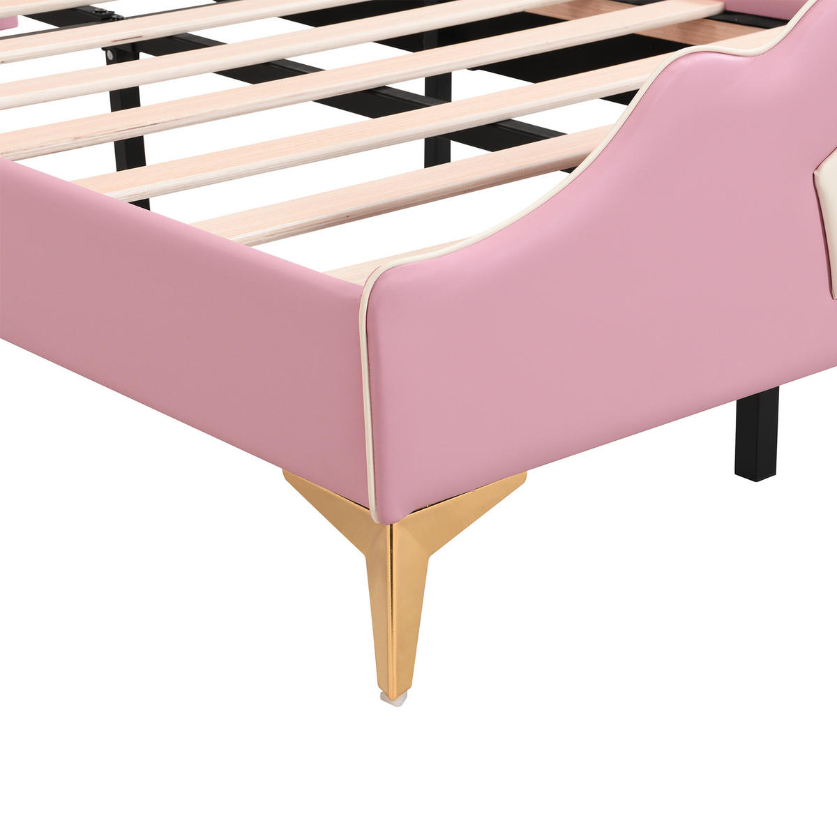 KINDERBETT 90/200 cm in Rosa & Weiß mit Kronen-Kopfteil - Rosa/Weiß, Holzwerkstoff/Textil (90/200cm) - STILVORA
