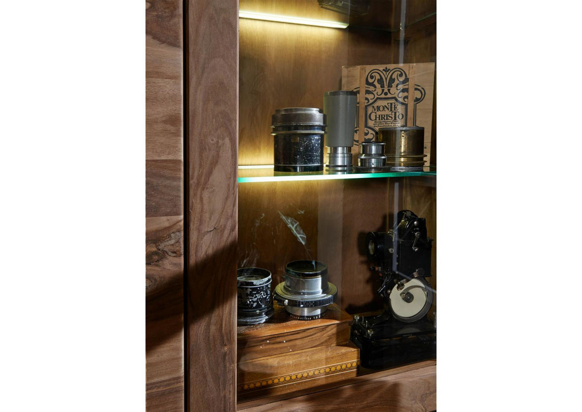 VITRINE Sheesham 109x40x202 rot-braun gebeizt TORONTO #111 - Dunkelbraun, Holz (109/202/40cm) - Massivmoebel24