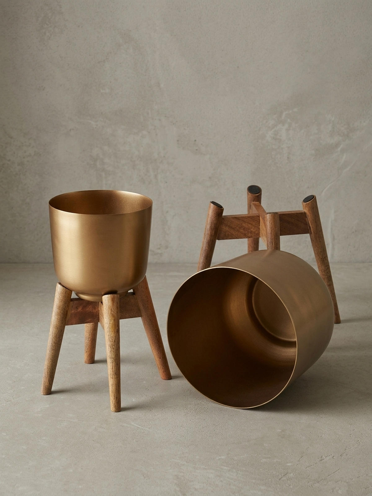 PFLANZKÜBEL Set Alu und Holz Gold/Braun modern 2-teilig - Goldfarben, Metall (51cm) - KADIMA DESIGN