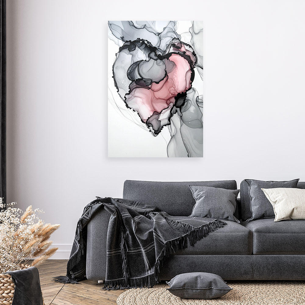 LEINWANDBILD Abstraktion mit rotem Herzen 80x120cm - Grau, Textil (80/120cm) - Feeby