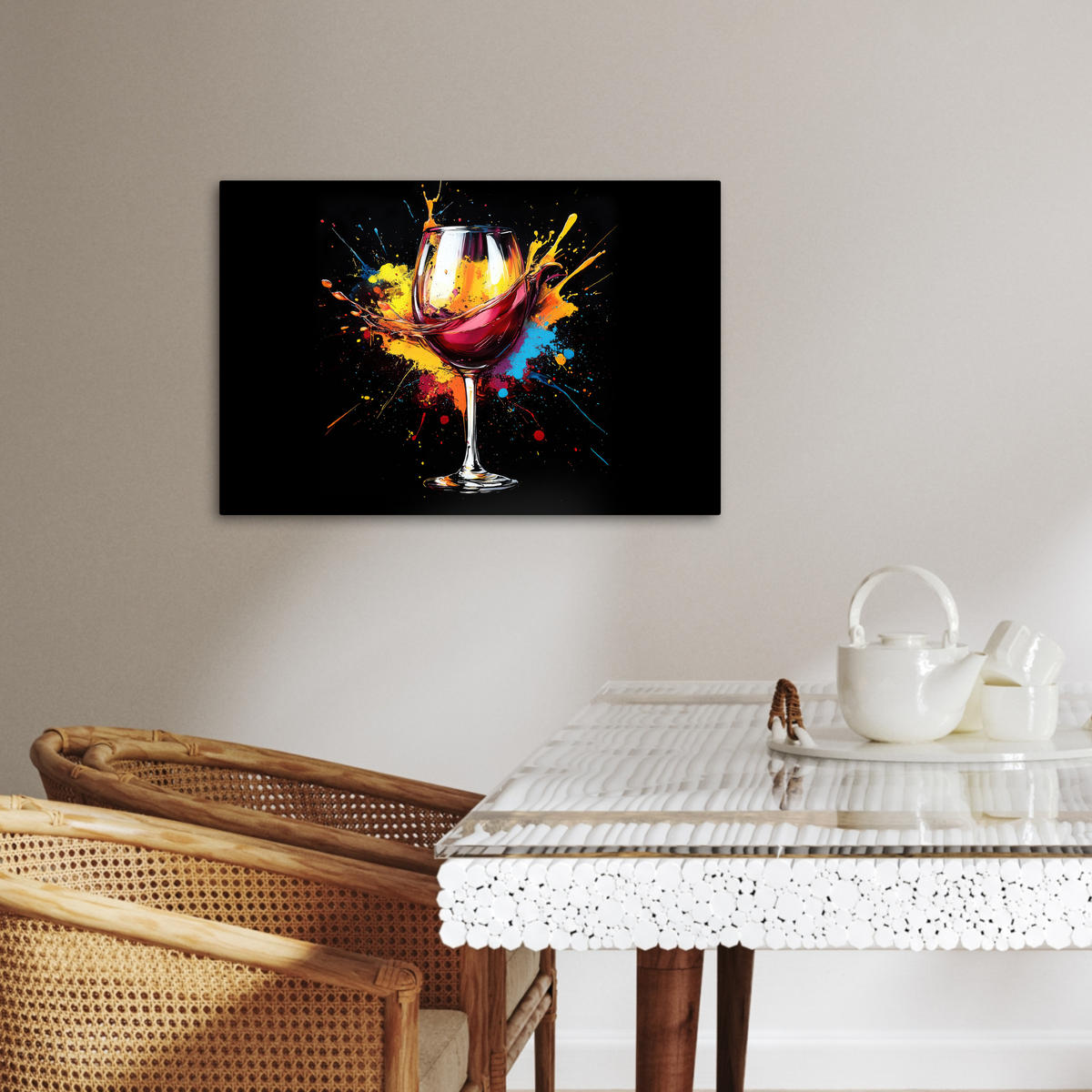 LEINWANDBILD Wein - Glas - Graffiti - Getränk - Rot - Farbe Gemälde 60x40 cm - Weinrot, Textil (60/40cm) - MuchoWow