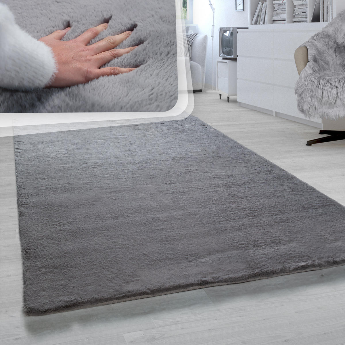 HOCHFLORTEPPICH 60/90 cm Rabbit 780 - Anthrazit, Textil (60/90cm) - Paco Home