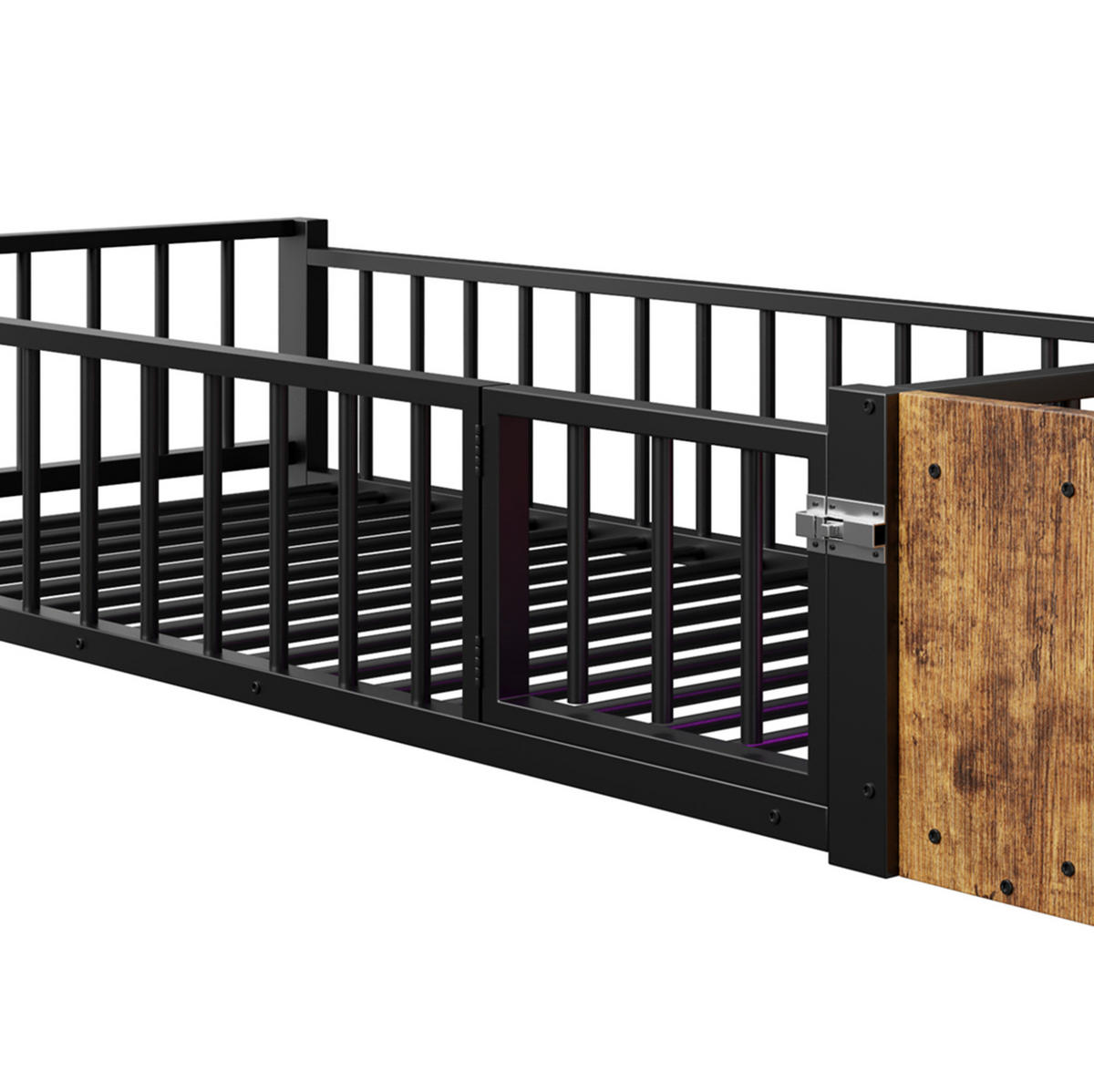 KINDERBETT 90/200 cm, Schwarz mit Schutzgeländer und LED, ohne Matratze - Schwarz, Metall (90/200cm) - MIVRAY