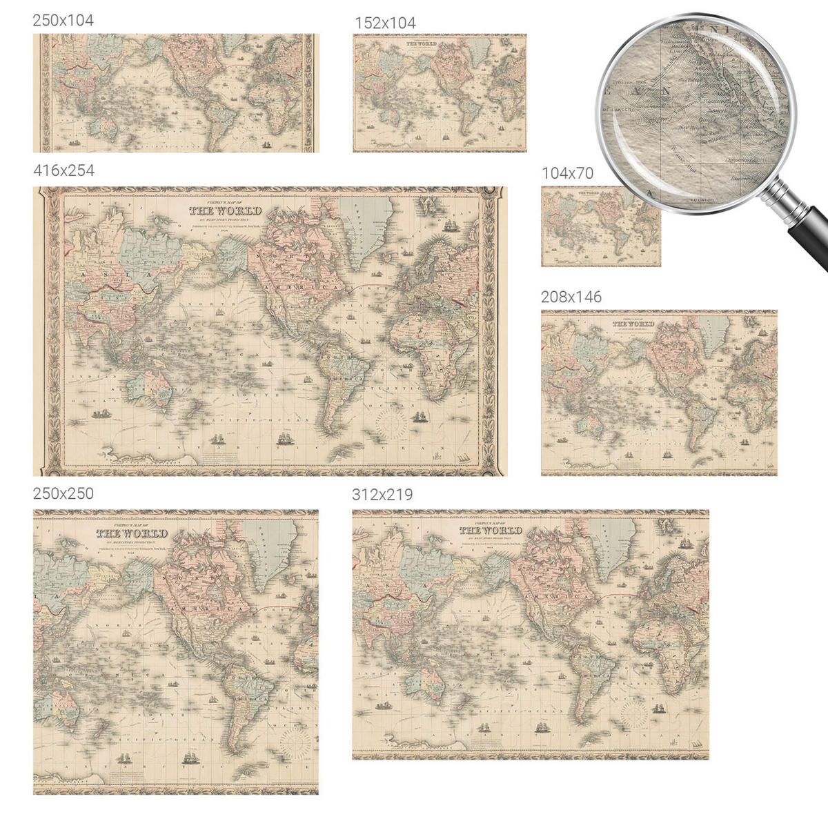 FOTOTAPETE 104x70 cm - Historische Karte - Beige, Textil (104/70cm) - Wallfluent