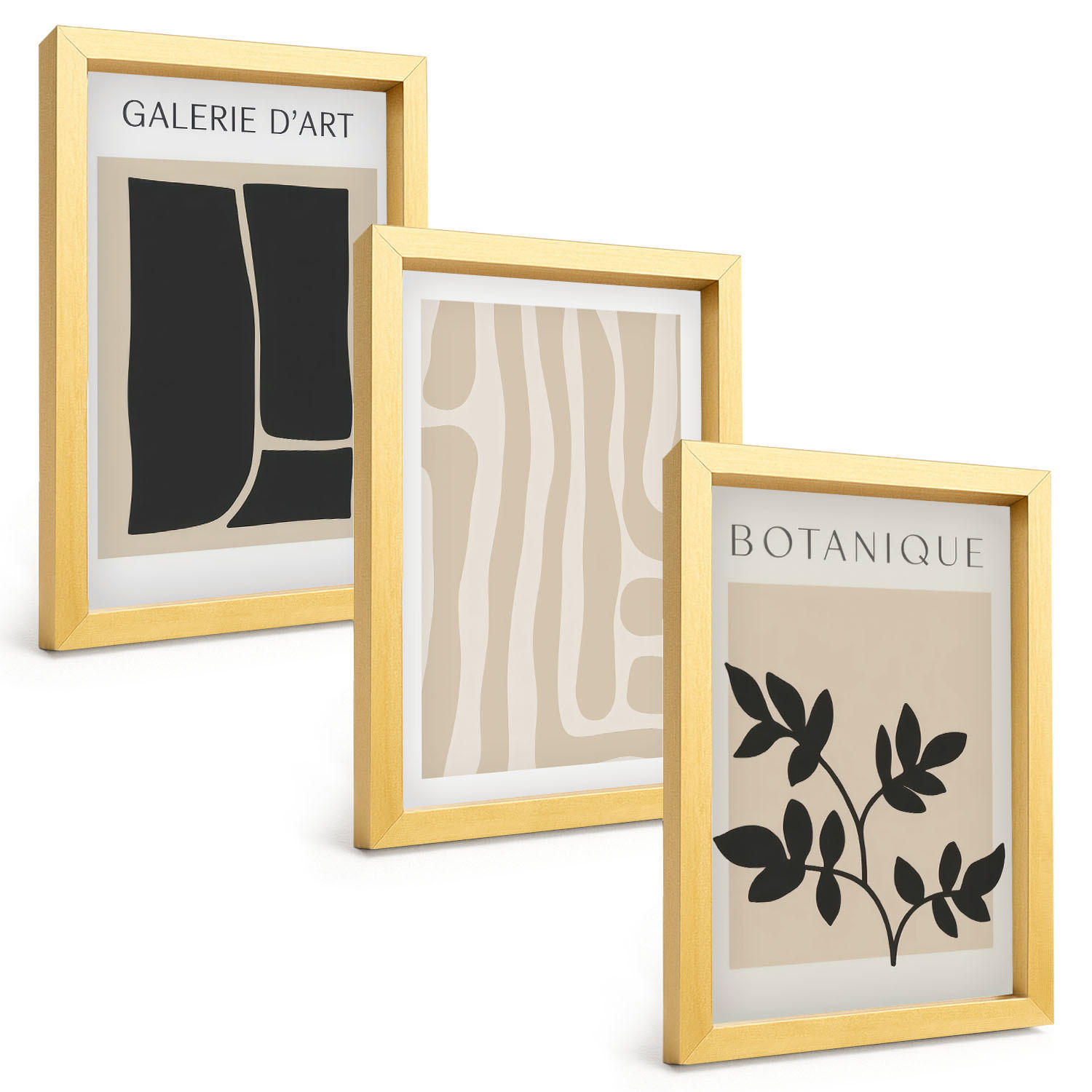 BILDER SET 3er Set - 20x30 cm Goldrahmen - Abstrakte Pflanzenformen - Goldfarben, Kunststoff (20/30cm) - TULUP