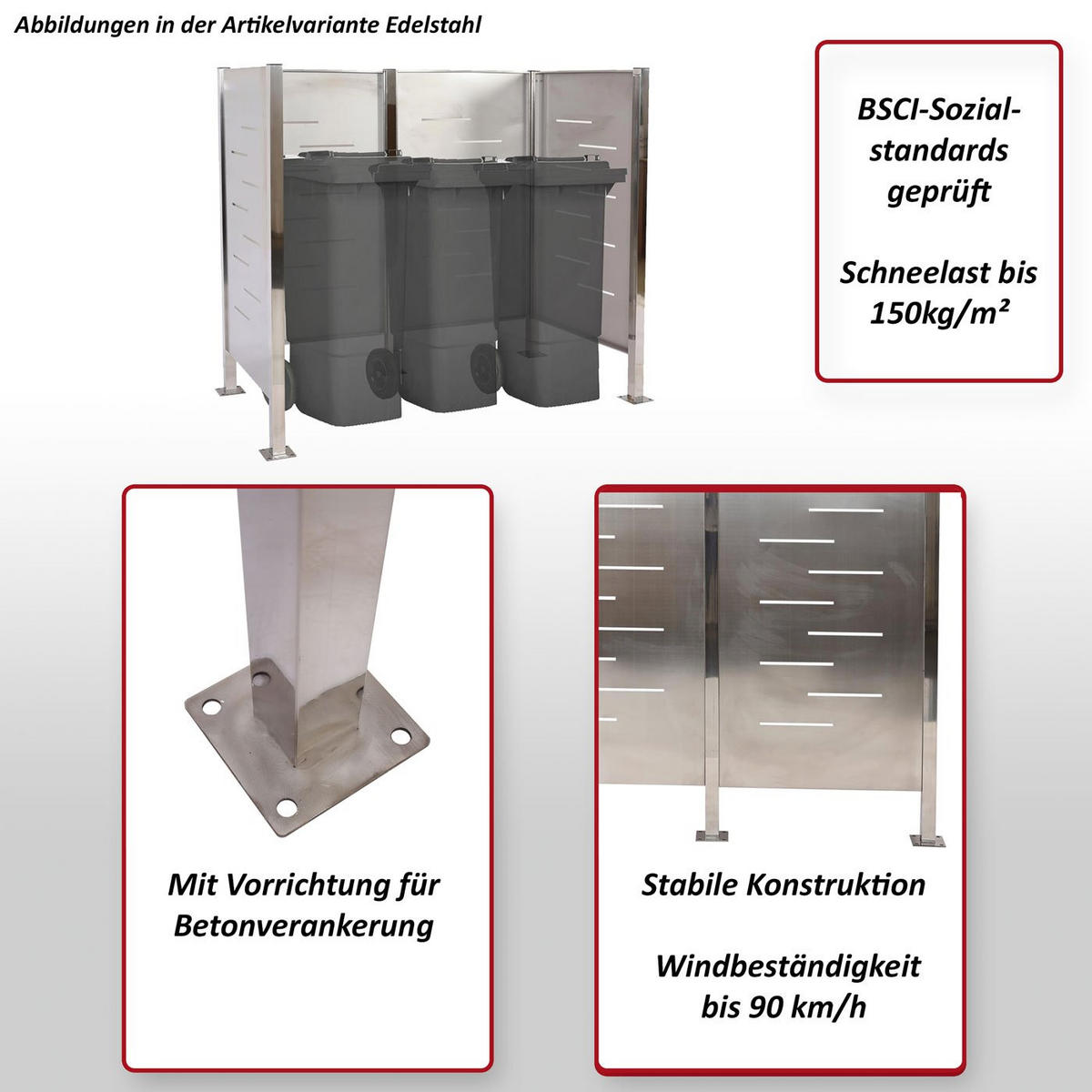 MÜLLTONNEN-ZAUN Grau - Grau, Metall (165/150/85cm) - MCW