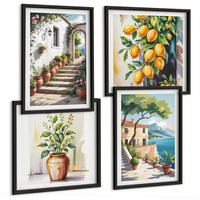 BILDER SET 4er Set - 50x50 cm & 40x60 cm Schwarzer Rahmen - Zitronenblüten am Meer - Schwarz, Kunststoff (50/50cm) - TULUP