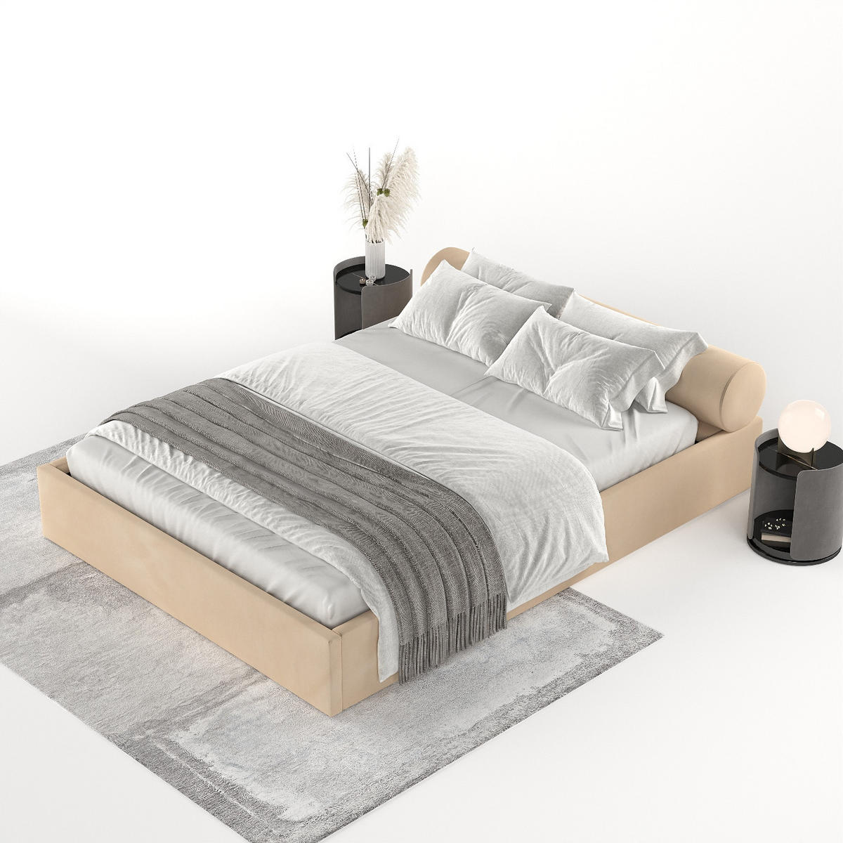 POLSTERBETT Solvo mit Stauraum 200/200 cm Hellbeige im Kronos Stoff - Beige/Schwarz, Holz/Holzwerkstoff (200/200cm) - AltaBeds