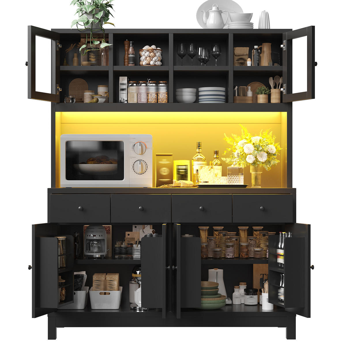 GESCHIRRSCHRANK Schwarz 140/38.5/180 - Schwarz, Holzwerkstoff (140/180/38.5cm)