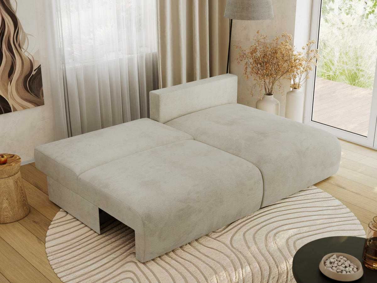 ECKSCHLAFSOFA VIVO L Beige Velvet - rechts - Beige/Schwarz, Kunststoff/Textil (150/223cm) - MKS