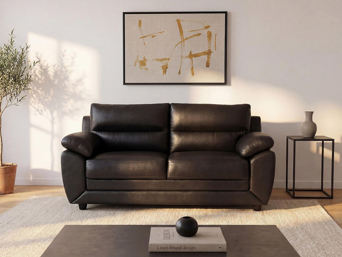 SOFA - 2 Personen - kunstleder - schwarz Manoa - Schwarz, Leder (163/88/82cm) - Vente-Unique