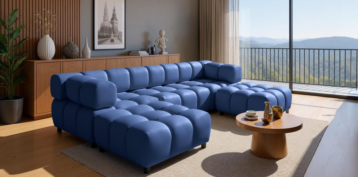 ECKSOFA U-Form Bolla, stoff Bluvel, Tintenblau - Blau, Holz (288/192cm) - Kaiser Möbel