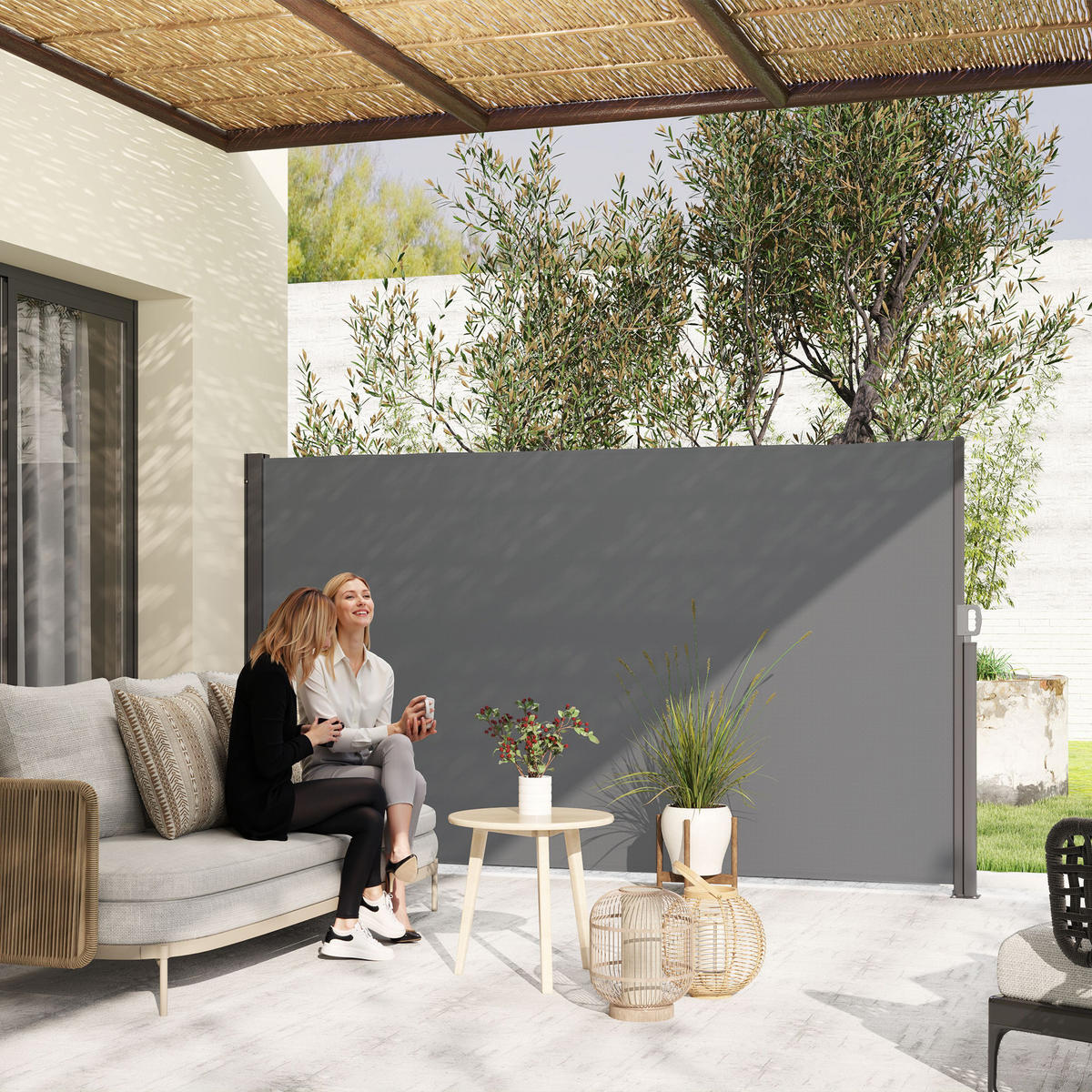 SEITENMARKISE ausziehbar blickdicht, Dunkelgrau - Dunkelgrau, Metall (1/180cm) - Outsunny