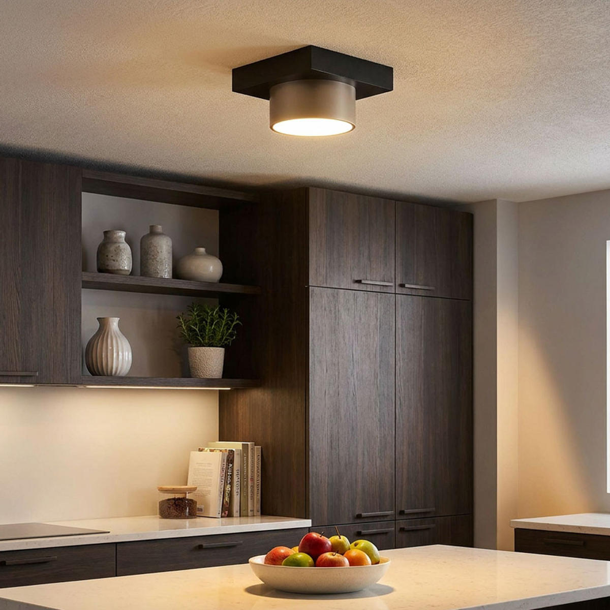 DECKENLEUCHTE RAYMOND METALL SCHWARZ MATT CHAMPAGNER LED - Schwarz, Metall (20/20/13cm) - Globo Lighting