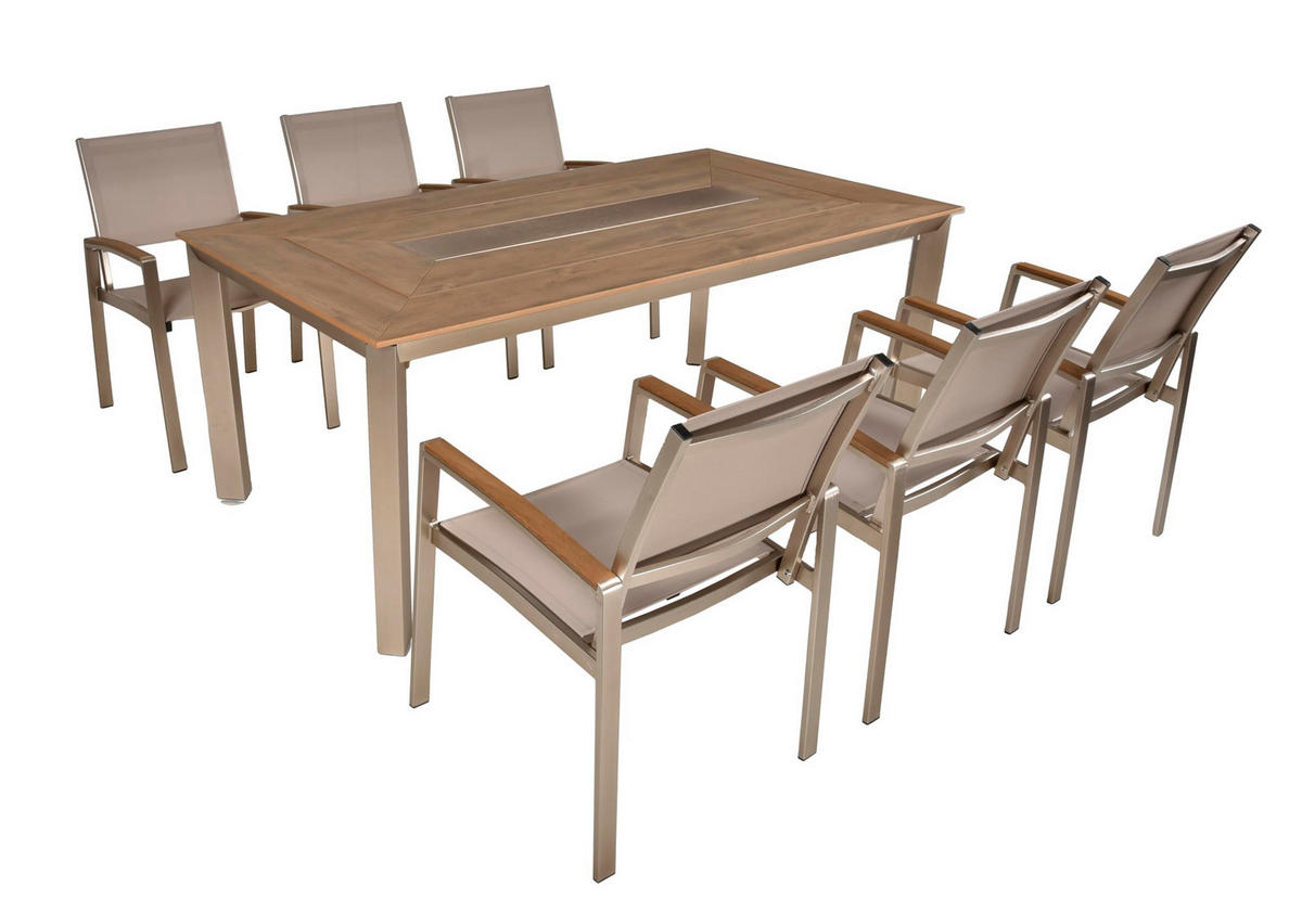 GARTEN-SITZGRUPPE Hanne 7-teilig Gartenmöbel-Set - Grau, Kunststoff - DELUKE