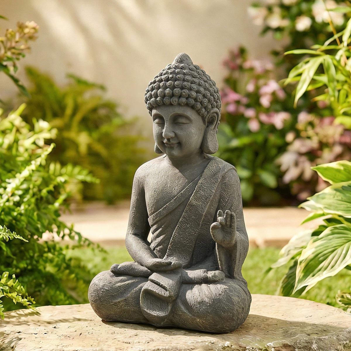 BUDDHAFIGUR DE-13883 meditierend aus Magnesiumoxid Dunkelgrau - Dunkelgrau, Stein (23/51/32cm) - ComfortXL