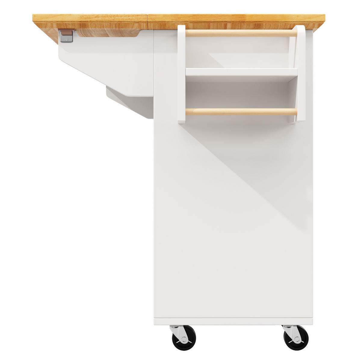 KÜCHENINSEL aus MDF mit klappbarer Tischplatte & Rollen, 120/73/45/93 cm, Weiß - Weiß, Holzwerkstoff (120/93/45cm) - Redom