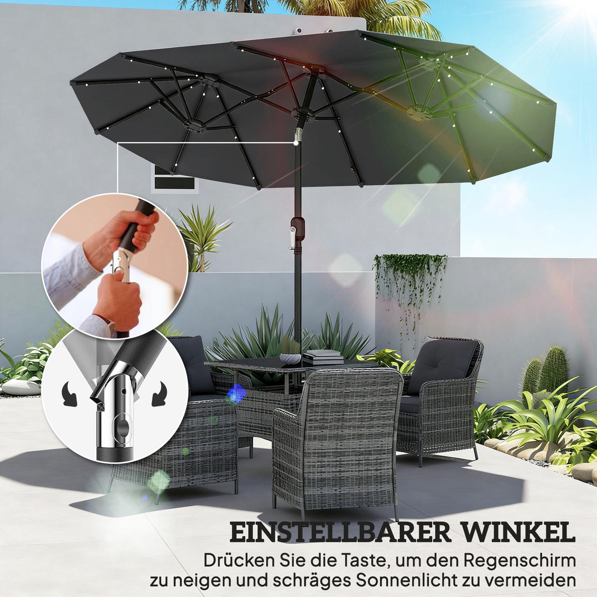 SONNENSCHIRM, Doppelsonnenschirm, Gartenschirm, Polyester, Stahl, Dunkelgrau - Grau, Metall (150/292cm) - Outsunny