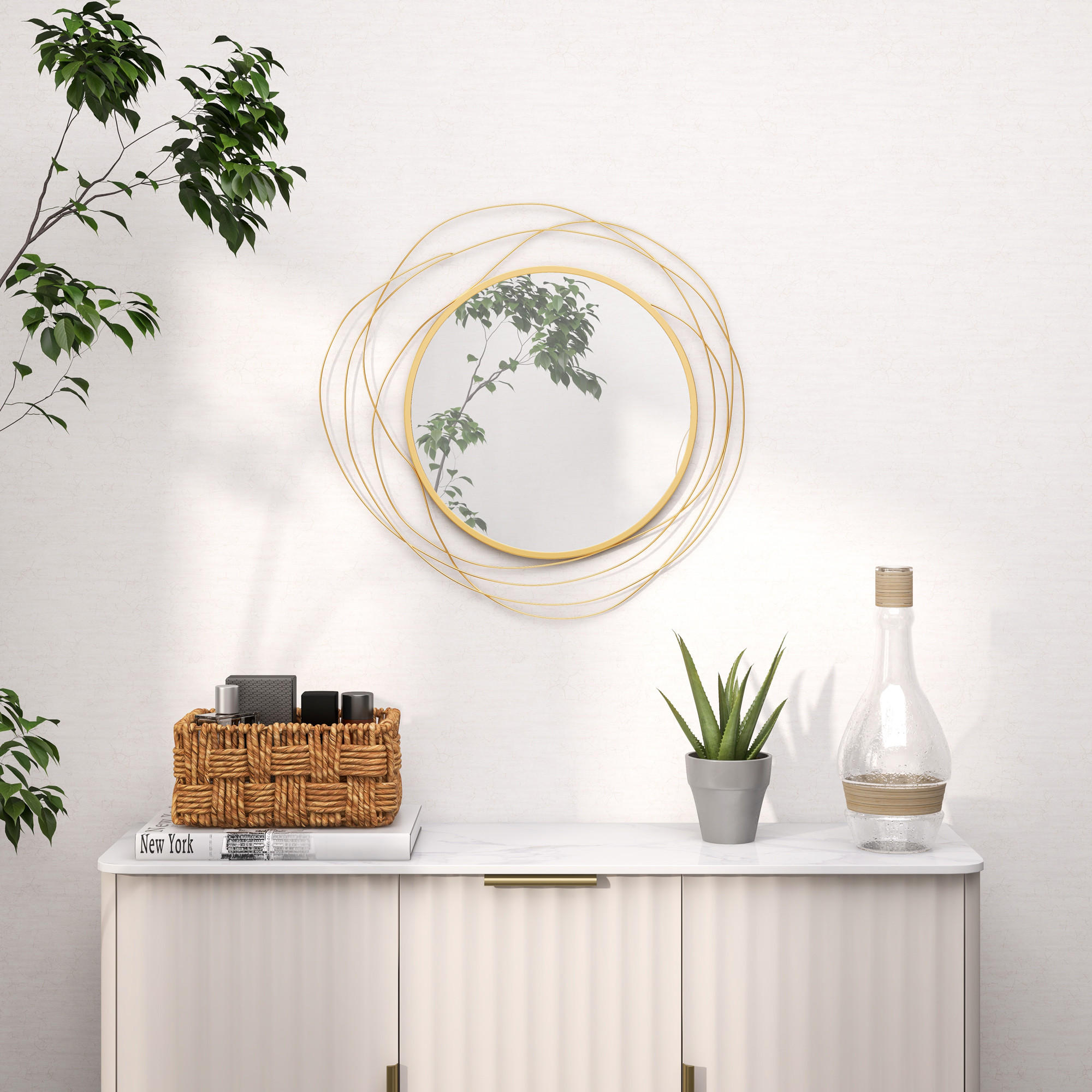 WANDSPIEGEL, Metall, Glas, Gold - Goldfarben, Metall (1/65/65cm) - HOMCOM
