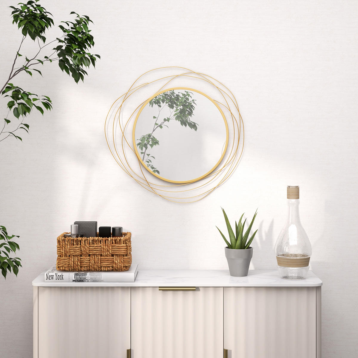 WANDSPIEGEL, Metall, Glas, Gold - Goldfarben, Metall (1/65/65cm) - HOMCOM