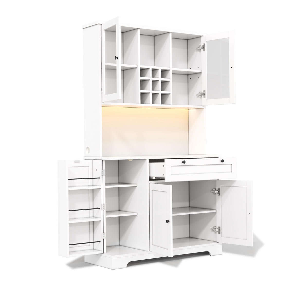 BUFFETSCHRANK aus MDF 105x40x180 cm Weiß mit LED-Beleuchtung, Steckdosenleiste und Weinregal - Weiß, Holzwerkstoff (105/180/40cm) - IVMEU