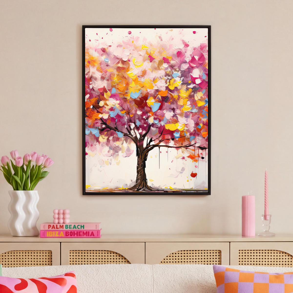 LEINWAND Bilder mit Rahmen - Aquarell - Baum - Kunst - Abstrakt - 70x100 - Multicolor, Textil (70/100cm) - MuchoWow