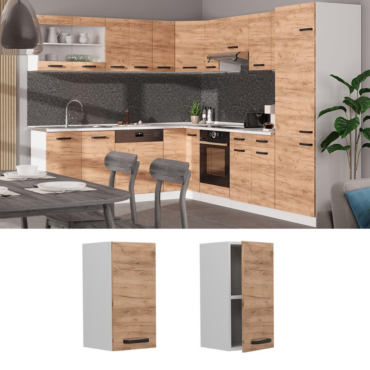 DULAP DE PERETE R-Line Stejar Goldkraft 30 cm - stejar miere/alb, compozit lemnos (30/60/31cm) - Vicco