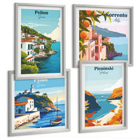 BILDER SET 4er Set - 50x50 cm & 40x60 cm Silberner Rahmen - Retro-Landschaften im malerischen Stil - Silberfarben, Kunststoff (50/50cm) - TULUP