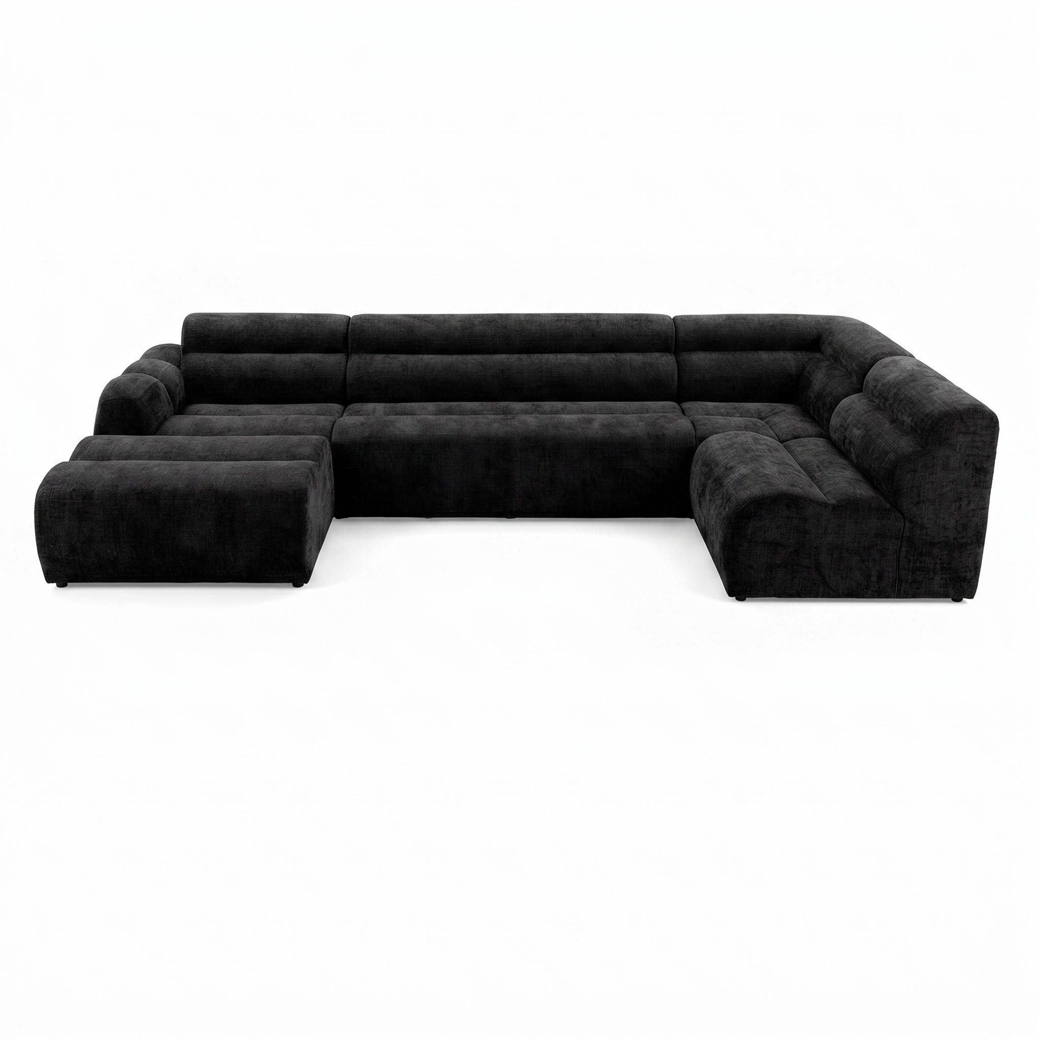 6-SITZER modulares Wohnlandschaft U XXL VEER SET 5 Rechts, 368 x 175 cm, Chenille Webstoff Anthrazit - Anthrazit/Schwarz, Holz/Kunststoff (175/75/368cm) - Muffo