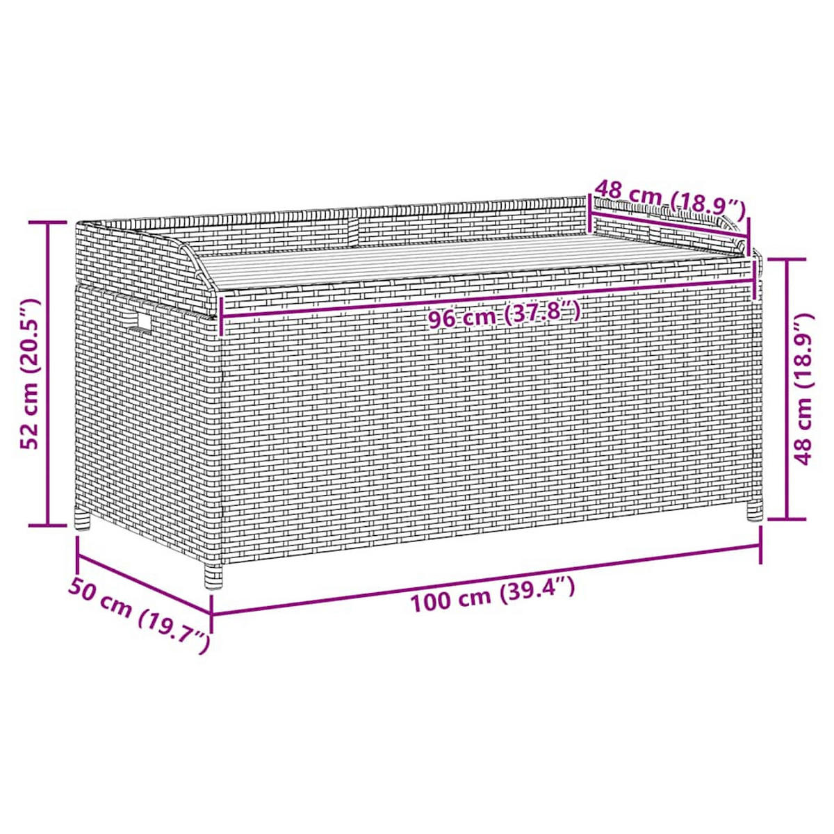 BANK Mit Stauraum Grau 100/50/52 Cm Poly Rattan Akazienholz - Grau, Kunststoff (50/52/100cm) - vidaXL