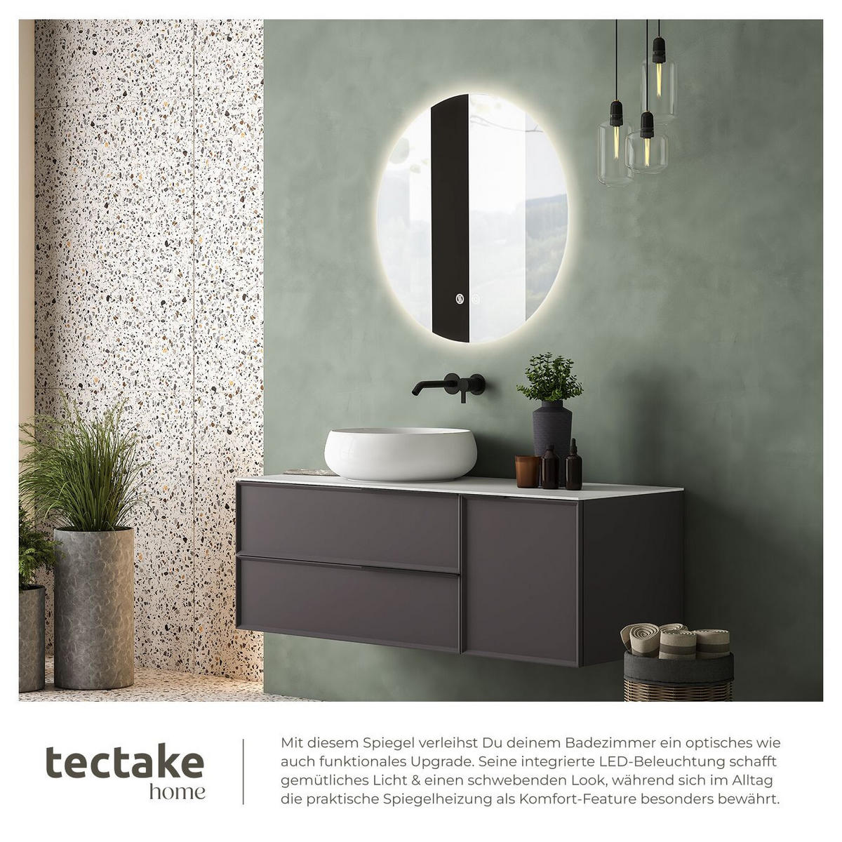 LED-BADEZIMMERSPIEGEL rund Aurora,inklusive Spiegelheizung,weiß - Weiß, Glas (70/70/3.5cm) - tectake