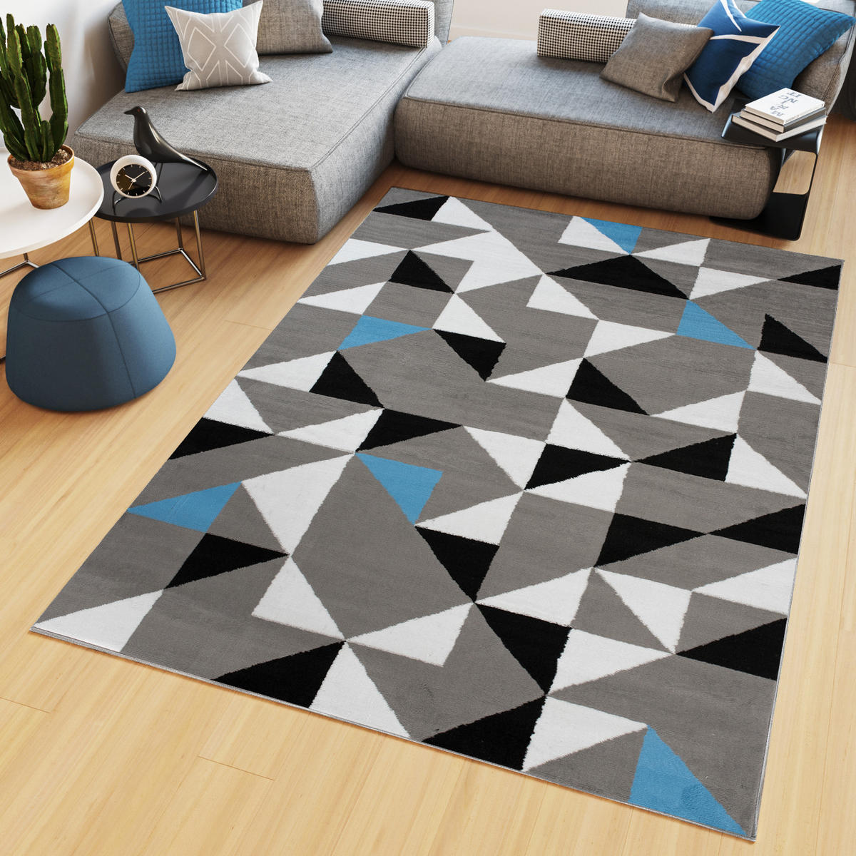 TEPPICH MAYA Blau Dreiecke Geometrisch 250/350 cm - Blau, Textil (250/350cm) - Tapiso
