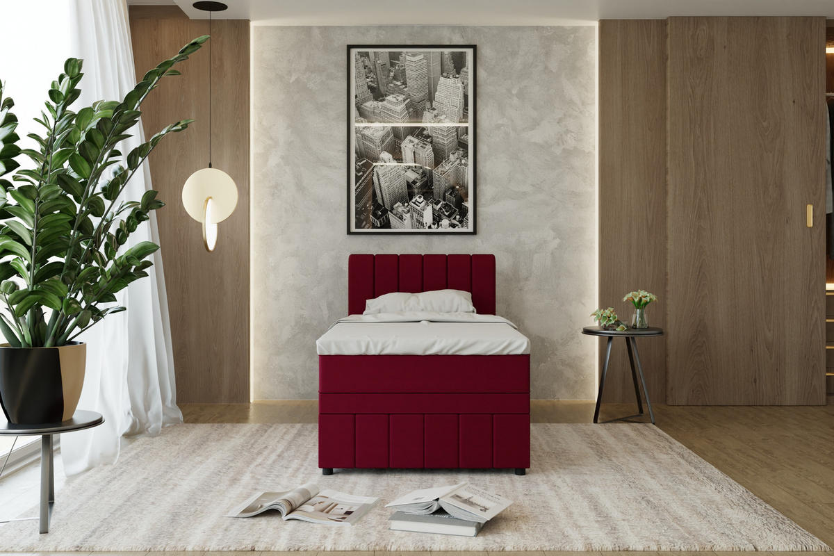 BOXBETT AVALON 100 x 200 cm mit Bettkasten und Topper - Rot - Rot, Holz - Panda Möbel