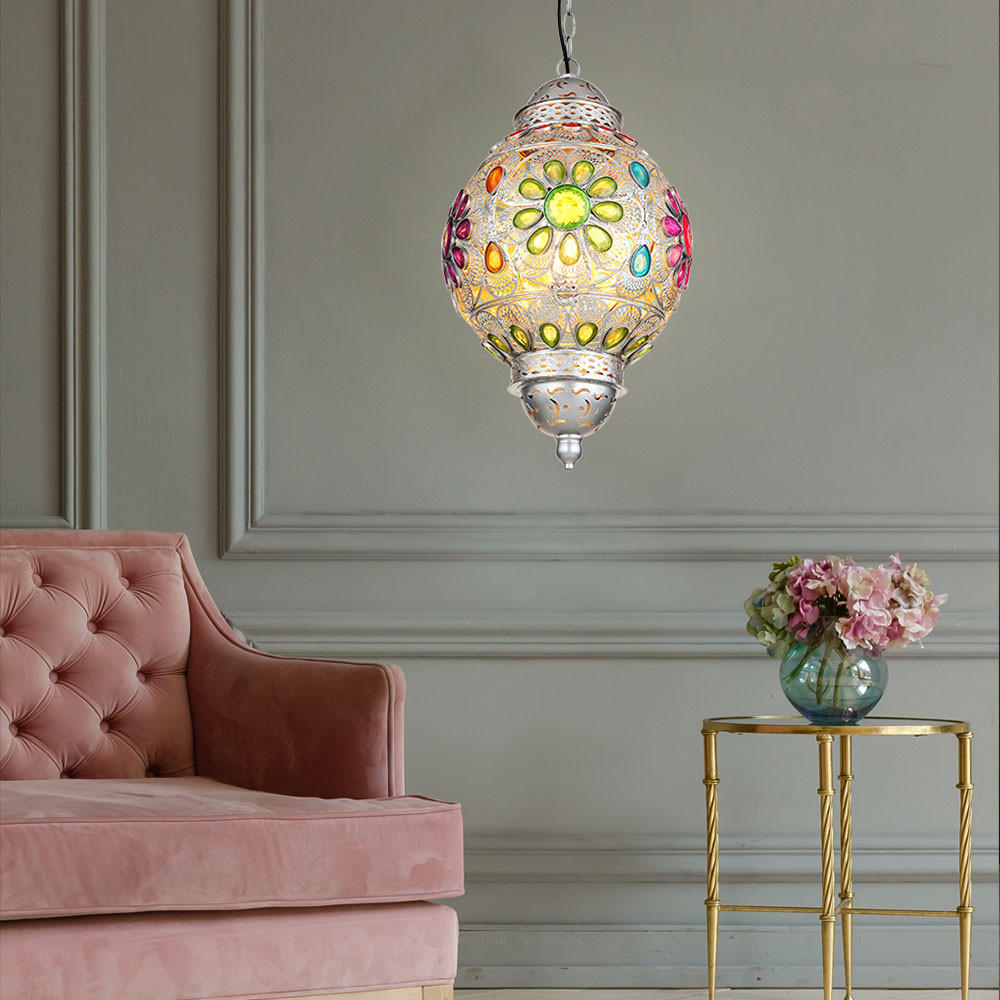 LED HÄNGELEUCHTE GELASIUS Silber Bunt - Multicolor, Metall (27/27/120cm) - Globo Lighting