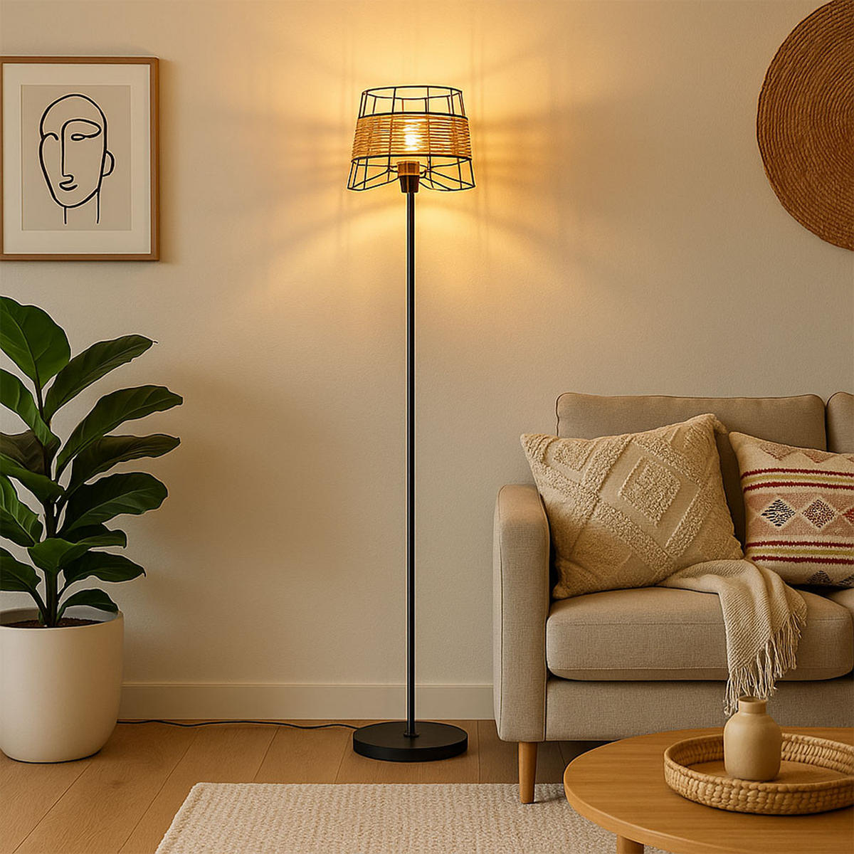 LED STEHLEUCHTE Metall Braun Käfig-Design - Braun, Metall (30/30/154cm) - Nowa