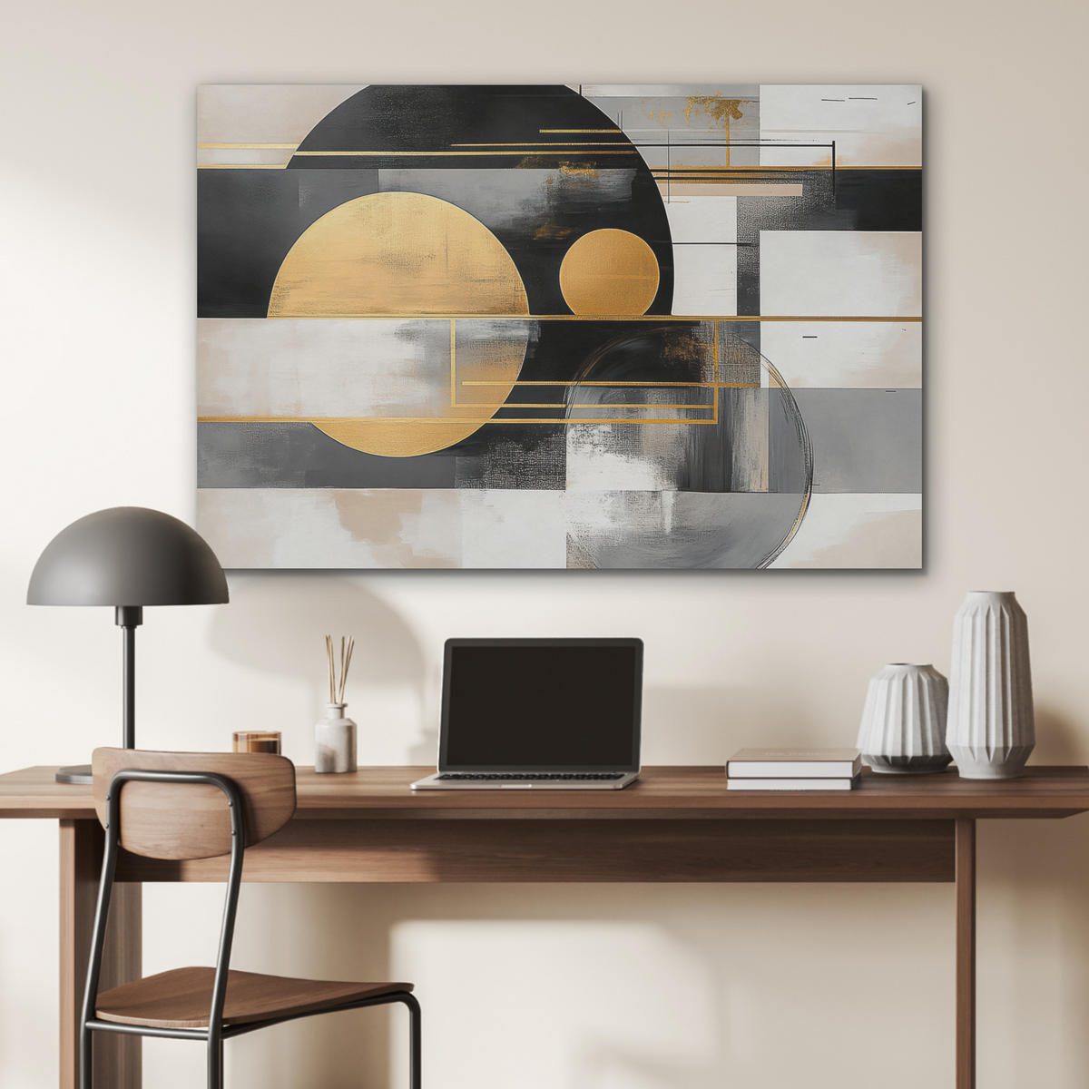 AKUSTIKBILD Abstrakt - Gold - Silber - Formen - Ästhetisch - Modern Akustikpaneele 90x60 cm - Goldfarben, Kunststoff (90/60/0.9cm) - MuchoWow