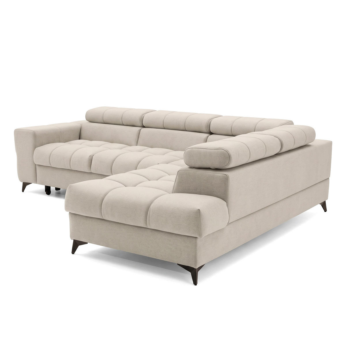 ECKSOFA PUDDING L Rechts mit Schlaffunktion 125x195 Velours Creme - Creme/Schwarz, Holz/Textil (275/203cm) - Muffo
