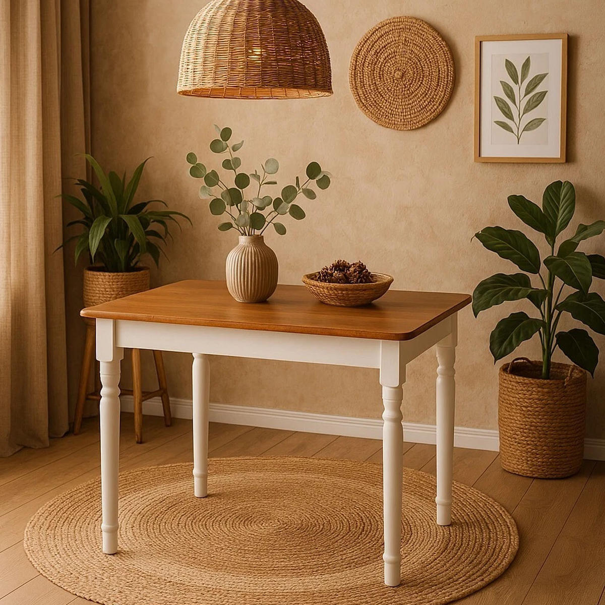ESSTISCH Kiefernholz, mit gedrechselten Beinen 100 x 60 cm, weiss und Kiefer Lackiert - Kieferfarben, Holz (100/60/75cm)