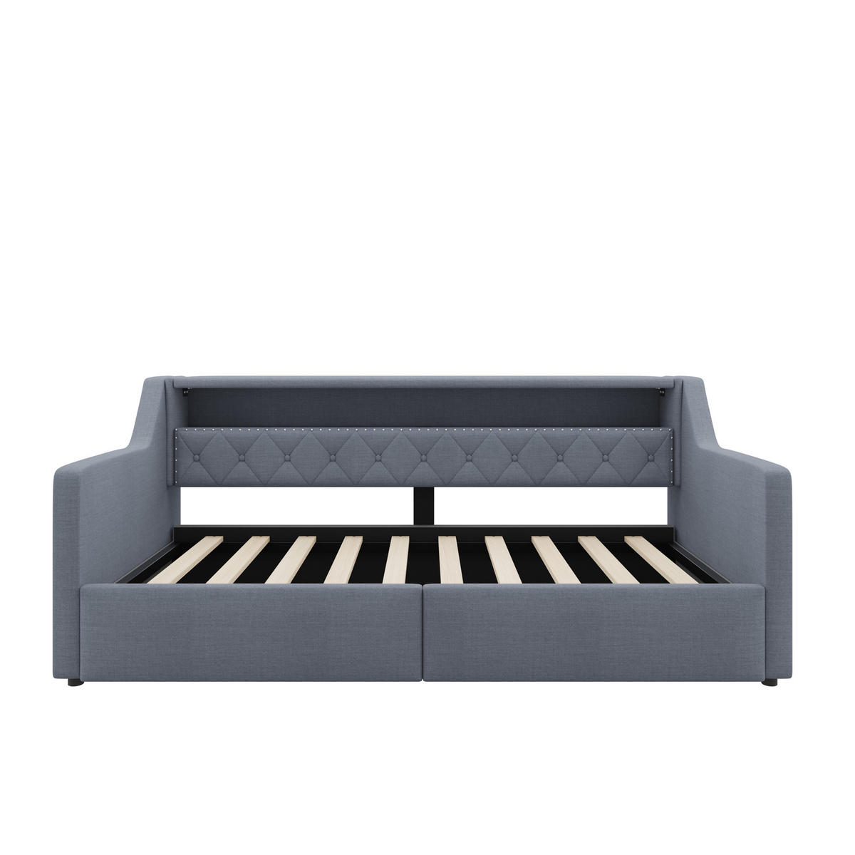 TAGESBETT 90/200 cm mit LED und Hydraulik-Stauraum, DE-42017, in Grau - Grau, Holzwerkstoff (90/200cm) - ComfortXL
