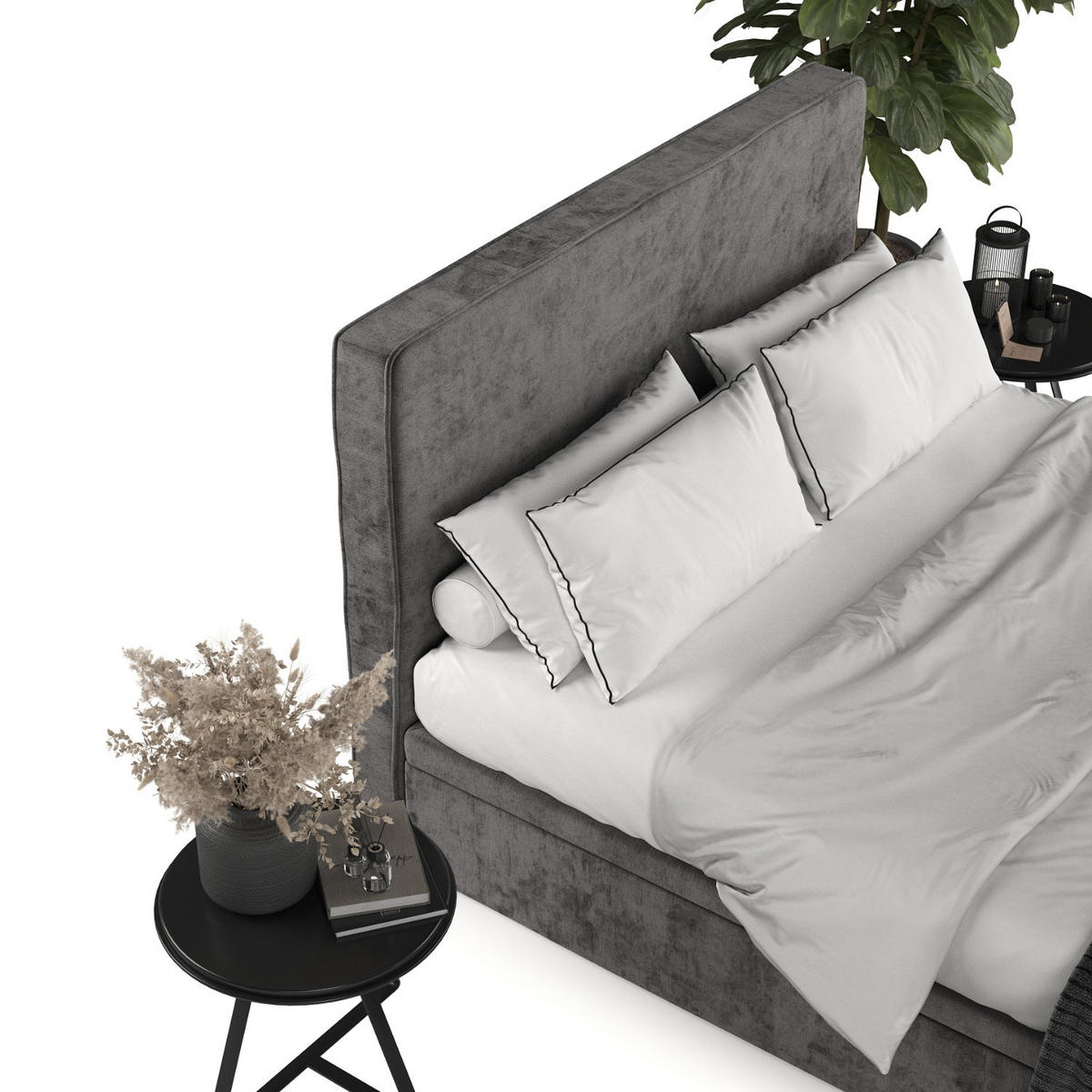 POLSTERBETT Hush mit Stauraum 180/200 cm Stahl im Lotta Stoff - Schwarz/Graphitfarben, Holz/Holzwerkstoff (180/200cm) - AltaBeds