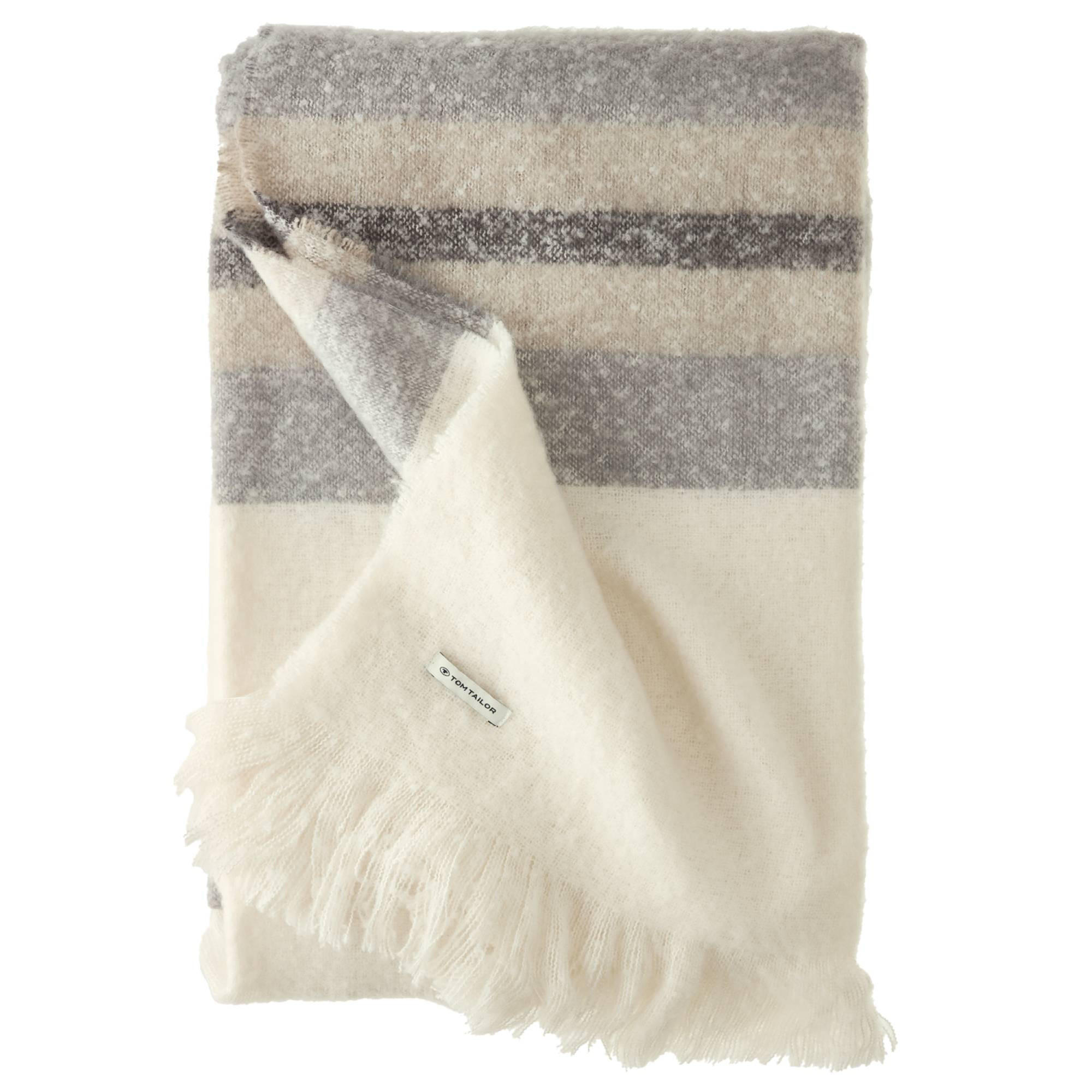 WOHNDECKE BOUCLÉ STRIPE - Beige, Textil (145/200cm) - Tom Tailor