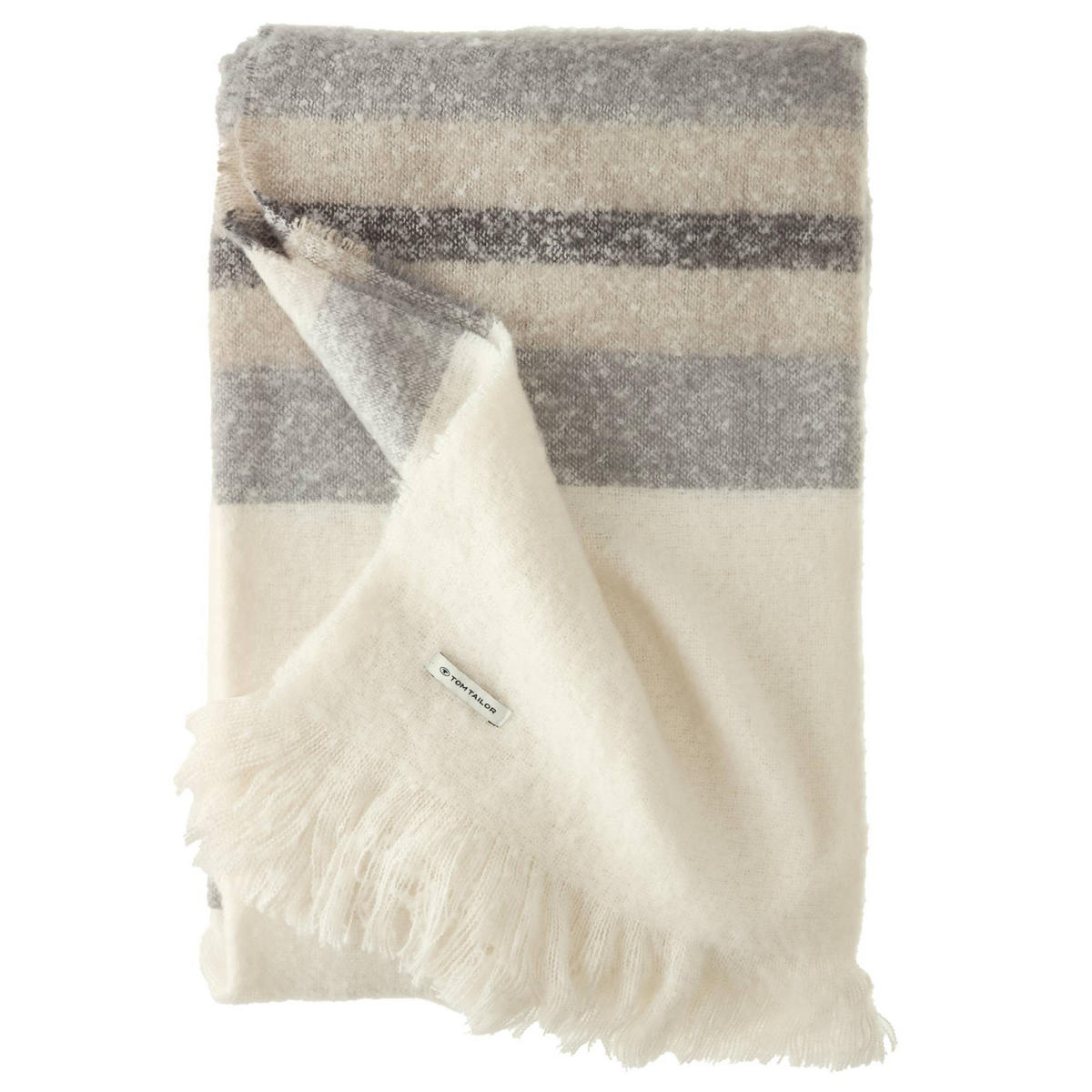 WOHNDECKE BOUCLÉ STRIPE - Beige, Textil (145/200cm) - Tom Tailor