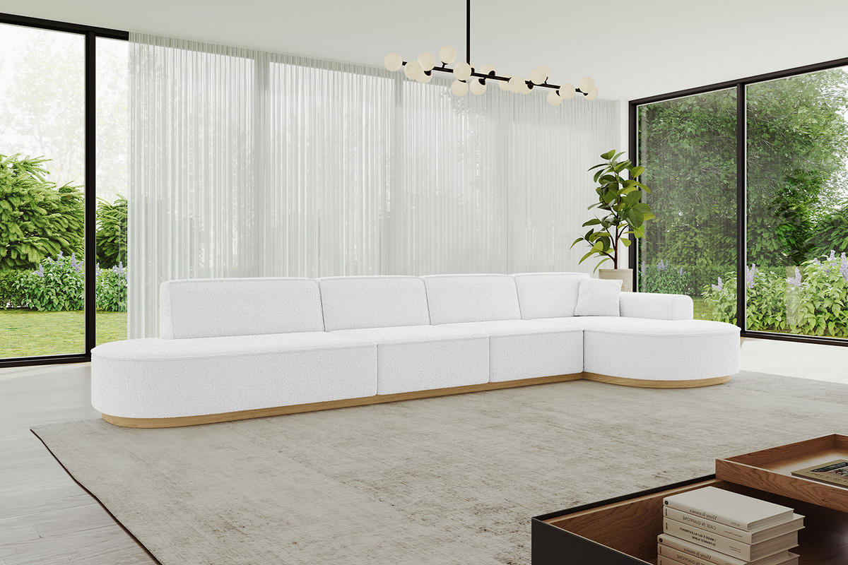 ECKSOFA Ottomane Rechts MARI-L3-v2 - 413x171x83 cm Weiß Bouclé - Weiß, Holzwerkstoff/Textil (171/413cm) - ALTDECOR