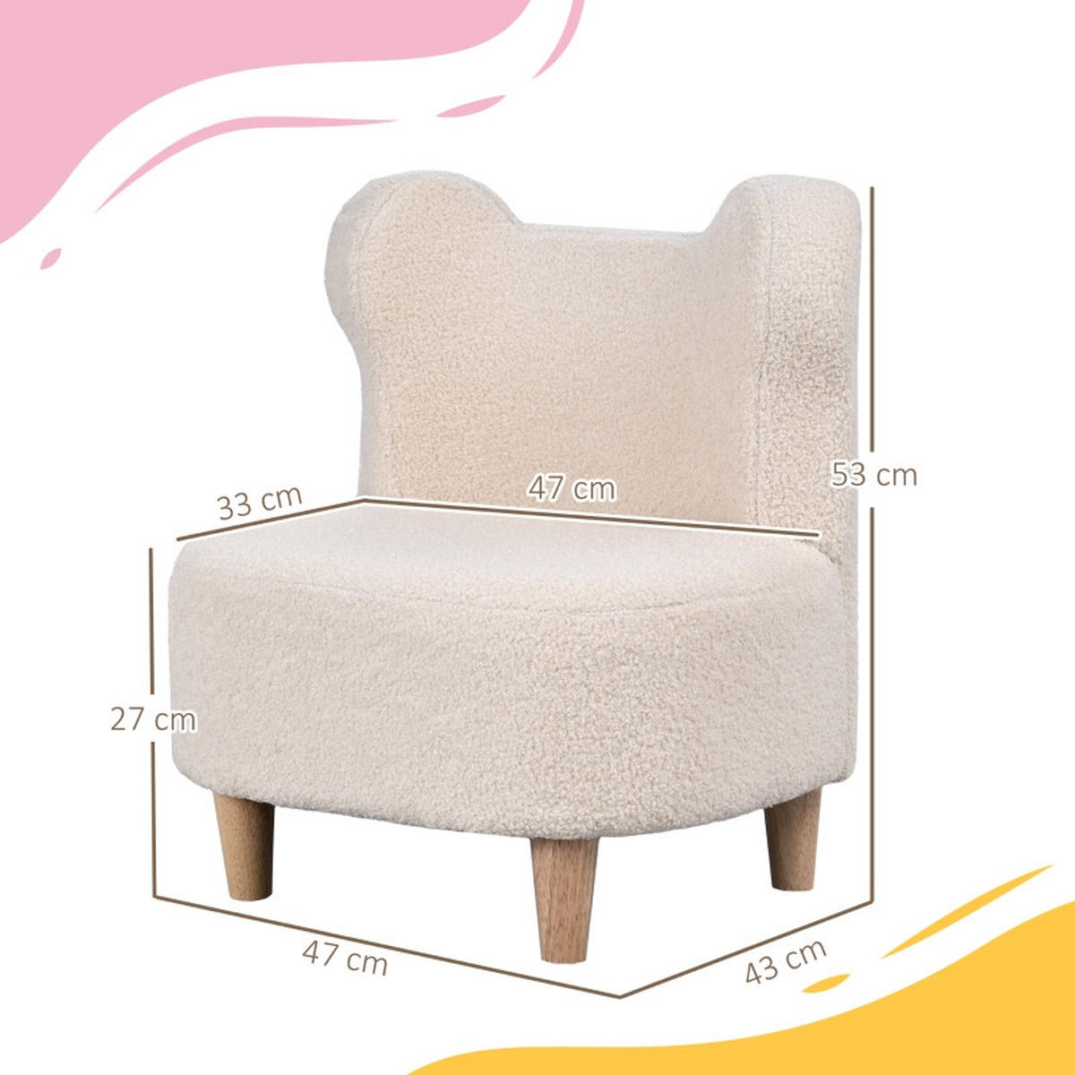 KINDERSESSEL, Plüschsessel mit Bärenohren, Fleece-Bezug, Schaumstoff, Beige - Beige, Holz (43/53/47cm) - BursDany