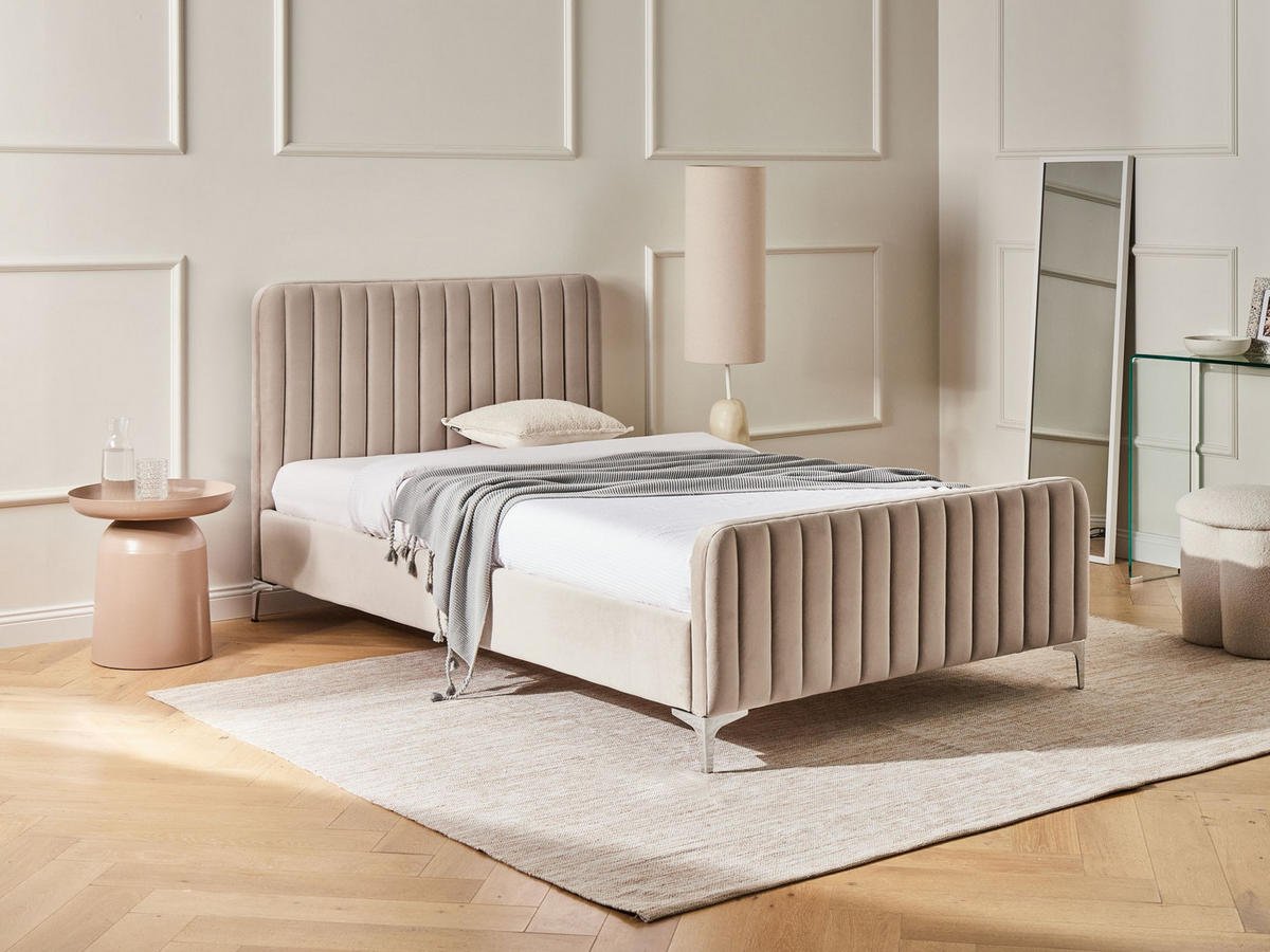 BETT mit Lattenrost 120/200 cm Taupe Lunan - Taupe, Textil (120/200cm) - Beliani