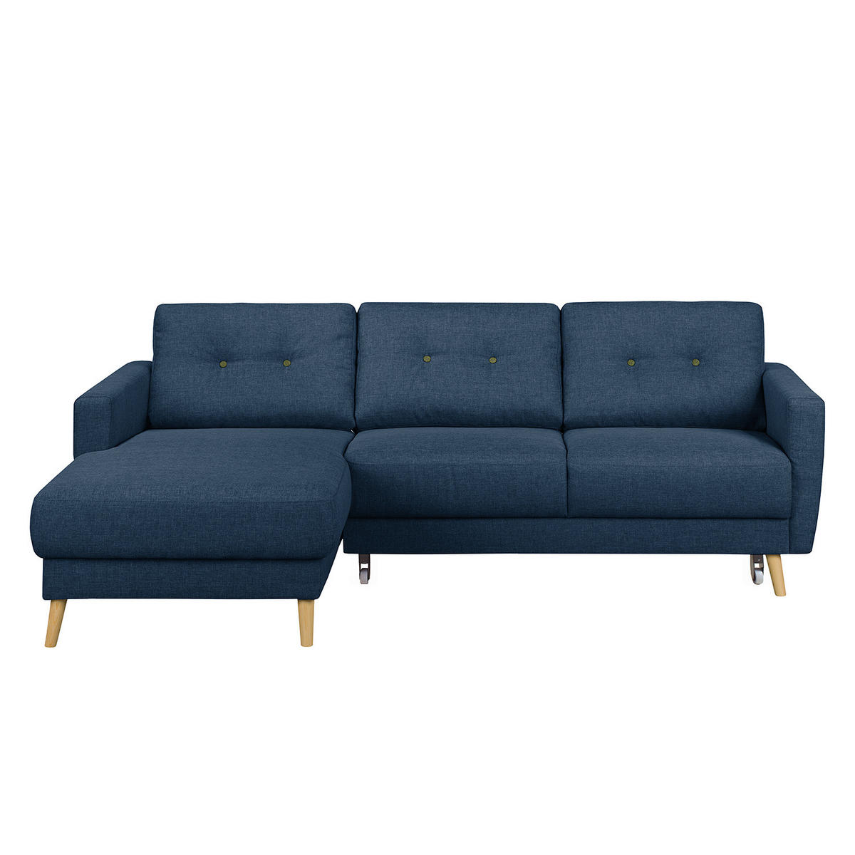 ECKSOFA mit Longchair - Hellbraun/Blau, Holz/Textil (233/148cm) - home24