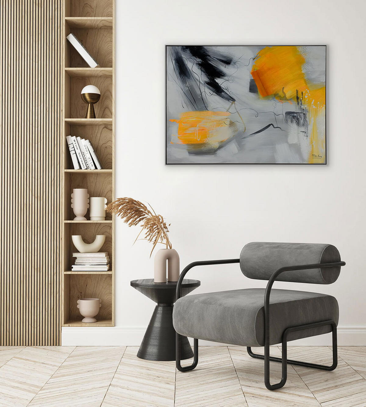 ACRYLBILD HANDGEMALT 103/78 cm - Orange/Grau, Textil (102.5/77.5cm) - KUNSTLOFT