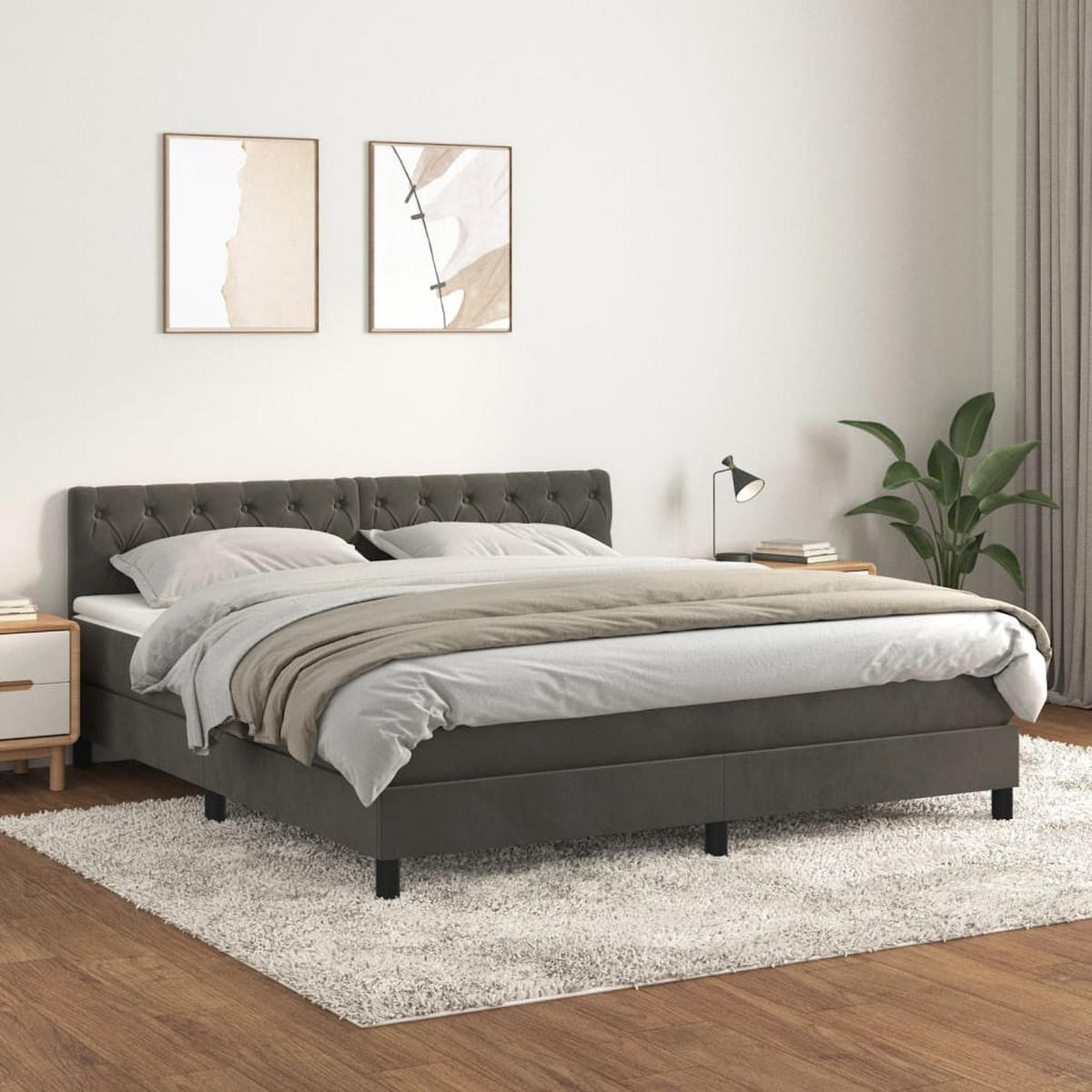 BOXSPRINGBETT MIT MATRATZE DUNKELGRAU 160X200 CM SAMT - Dunkelgrau, Holz/Textil (160/200cm) - vidaXL